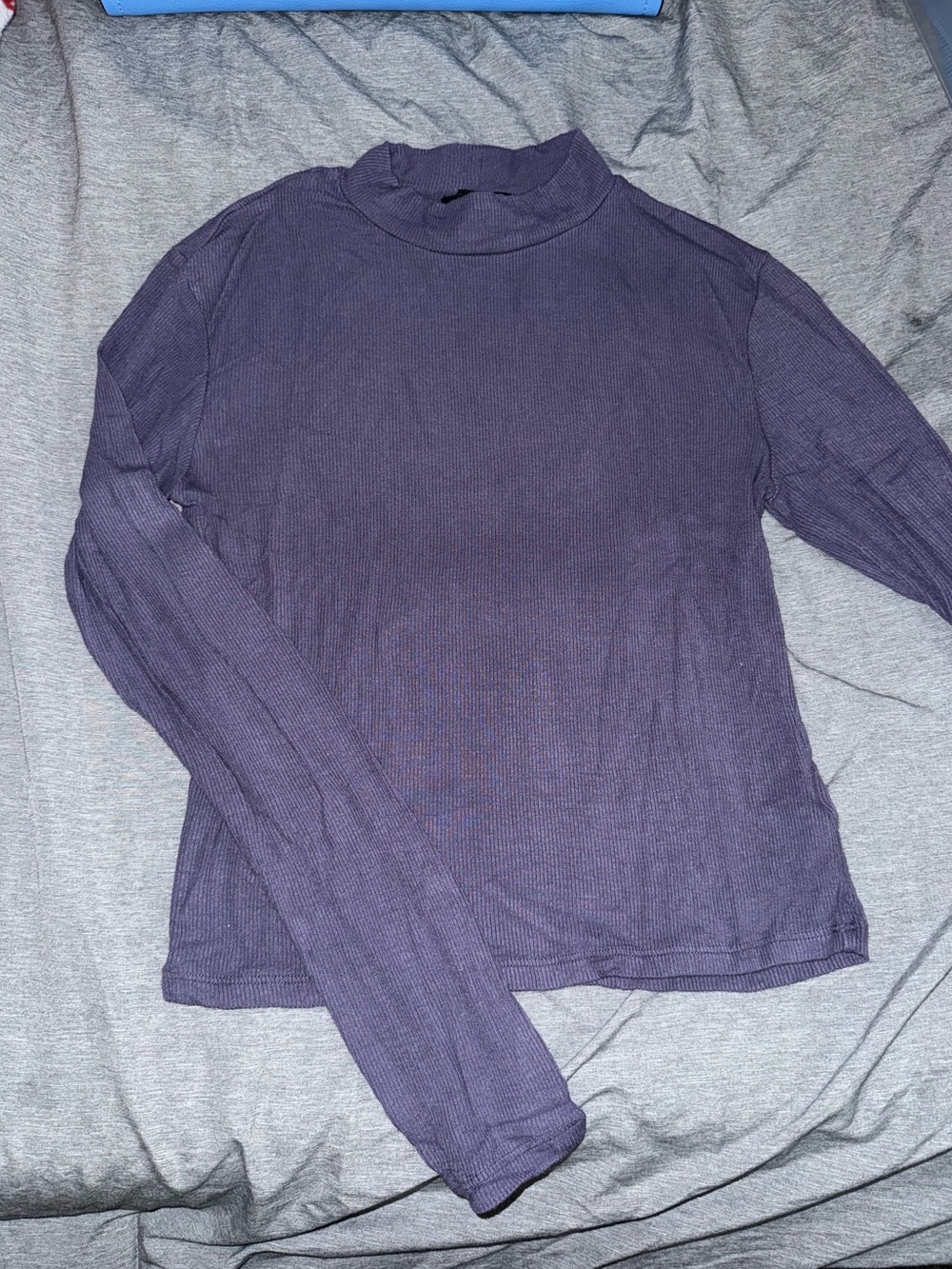 Women's Long Sleeve Ribbed Mock Neck Top - Purple